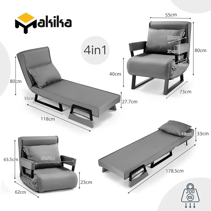 Makika Schlafsessel Schlafsofa Rio klappbar - in Grau – Bild 2