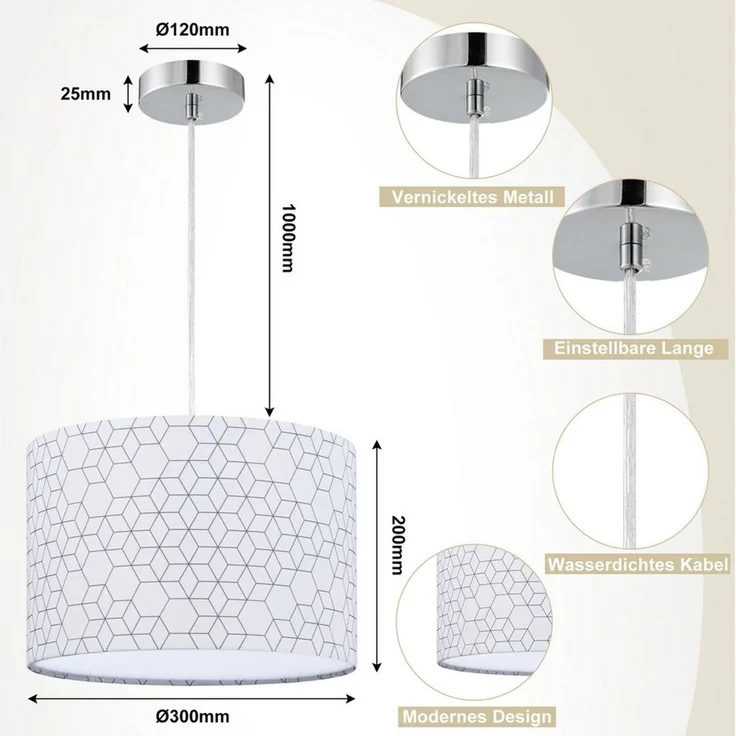 Zedelmaier Pendelleuchte Hängelampe hängend Deckenlampe E27x1/Max. 40 W, ohne Leuchtmittel, ohne Leuchtmittel, Geeignet für Esszimmer Wohnzimmer Schlafzimmer Flur – Bild 1