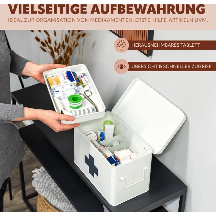 eluno Medizinschrank mit herausnehmbarem Tablett und 5 Fächern, Metall – Bild 3