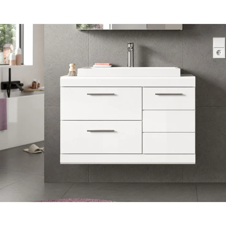 Waschbeckenunterschrank mit Waschbecken Shawn in weiß Hochglanz 80 cm – Bild 6