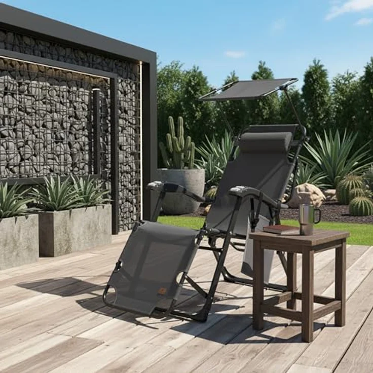 CampFeuer Gartenliege Sonnenliege mit Dach, Anthrazit, Campingliege, Liegestuhl, Klappbar – Bild 3