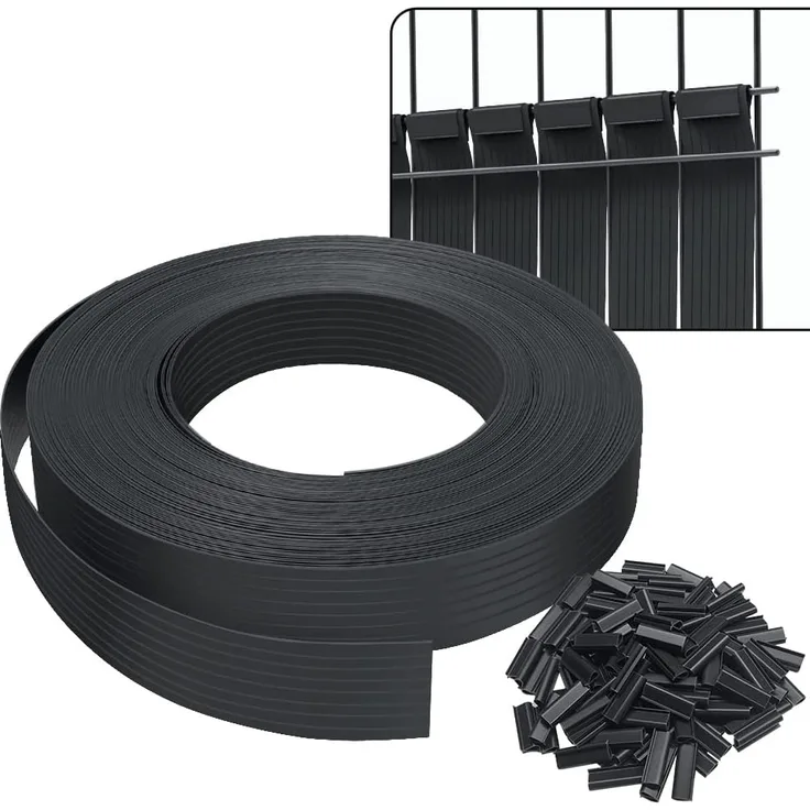 VOUNOT Sichtschutzstreifen für Doppelstabmatten 75m x 4.7cm, PVC Sichtschutz Zaun mit 150 Clips, Schwarz