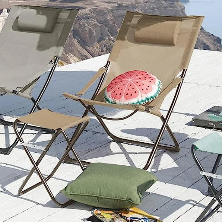 SVITA Gartenstuhl TOMRA, 2er Set, mit Kopfkissen, Armlehnen, Fußhocker, Taupe/Sandfarben – Bild 5