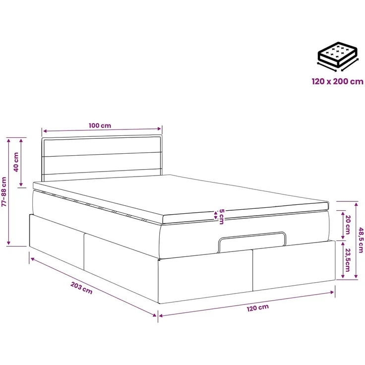 vidaXL Ottoman Bett mit Matratze mit Kopfteil Taupe 120 x 200 cm Stoff 3456237 – Bild 12