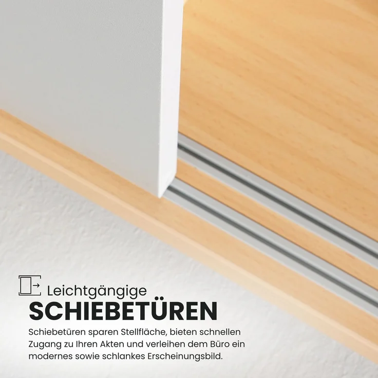 bümö Lowboard Schiebetürenschrank in Weiß/Graphit - Büromöbel Sideboard aus Holz, 160 cm breit, Büroschrank nur 40 cm schmal, Büro Schrank mit Schiebetüren für Ordner & Co, 1750S-W-G – Bild 4