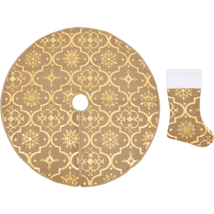 vidaXL Luxus-Weihnachtsbaumdecke mit Socke Gelb 150 cm Stoff 330292 – Bild 2