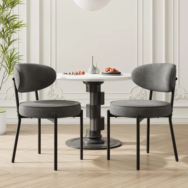COLAMY Esszimmerstühle 2er Set mit 10 cm Sitzpolster – Moderne Polsterstühle aus kuscheligem Teddy-Stoff, mit robustem Metallgestell – Für Küche & Wohnbereich, Grau – Bild 1