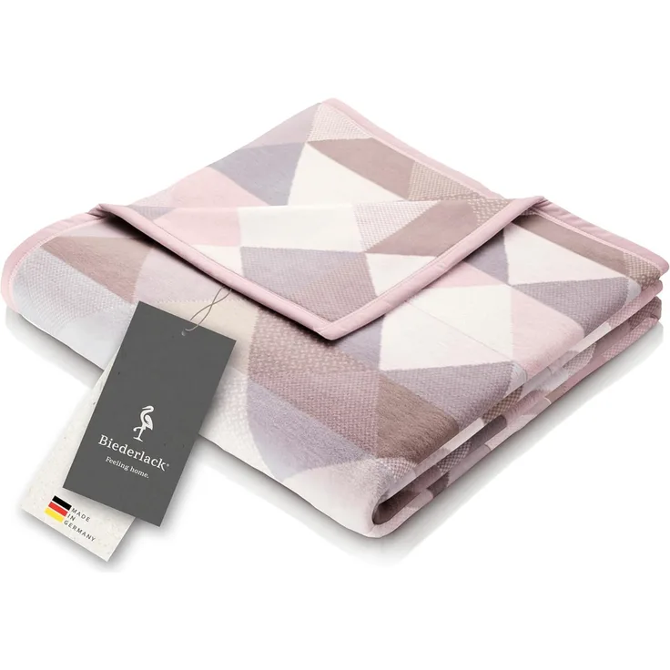 Wohndecke Rauten Pastell, rosa Kuscheldecke in 150x200 cm, Biederlack, Decke aus Baumwollmischgewebe, Made in Germany