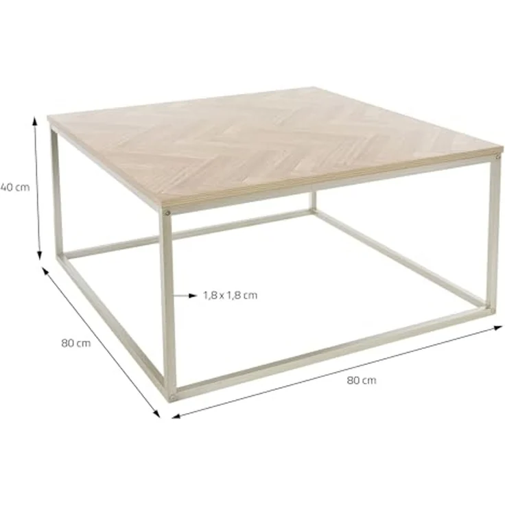 ML-DESIGN Couchtisch Wohnzimmertisch moderner Dekotisch Design Beistelltisch für Wohnräume, Sofatisch Fischgrätenmuster laminierte Spannplatte / Stahl, Eiche – Bild 3