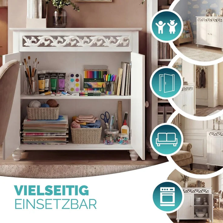 Casaria Kommode Sideboard Schrank Jersey 2 Türen Weiß – Bild 6