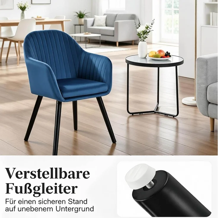 Esszimmerstuhl 2er-Set 42cm×50cm×81cm mit Armlehnen, Samtbezug und Massivholzbeinen – Bild 6