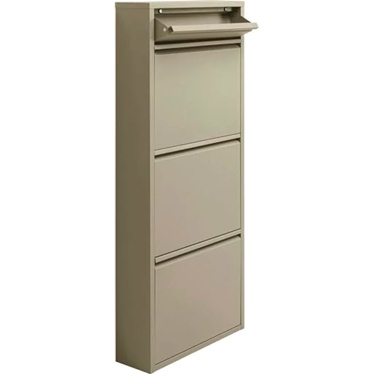 Kare Design Schuhschrank Caruso 3 Plus 1, Khaki, 114,5x50x15cm, Schuhkipper, Schuhregal, Schuhablage, 3 Fächer für 6 Paar Schuhe + 1 Fach für Schlüssel, Stahl, Schmal, Eingangsbereich – Bild 4