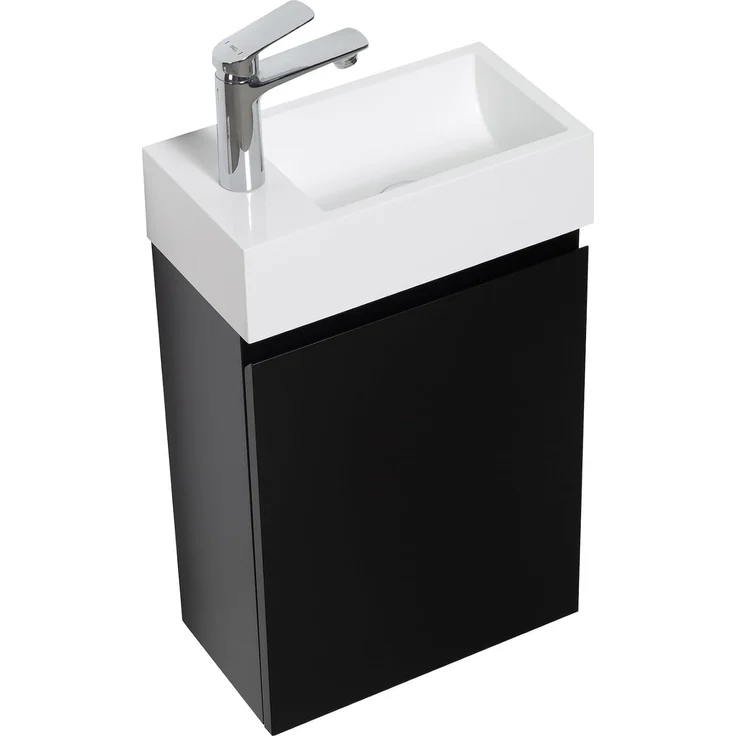 Badplaats Gäste-WC Waschtisch Set Angela 40 x 22 cm Schwarz Matt - Platzsparend Badmöbel Set mit Waschbecken und Unterschrank, Soft-Close – Bild 3
