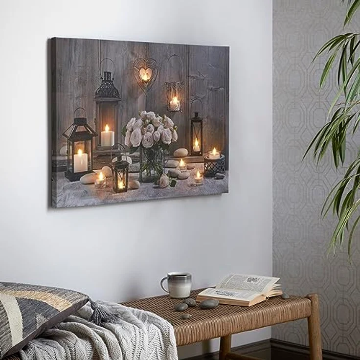 Art For The Home Cosy Kerzen LED Leinwandbild, 60x90cm mit Holzrahmen und 3D-Lichteffekt – Bild 5