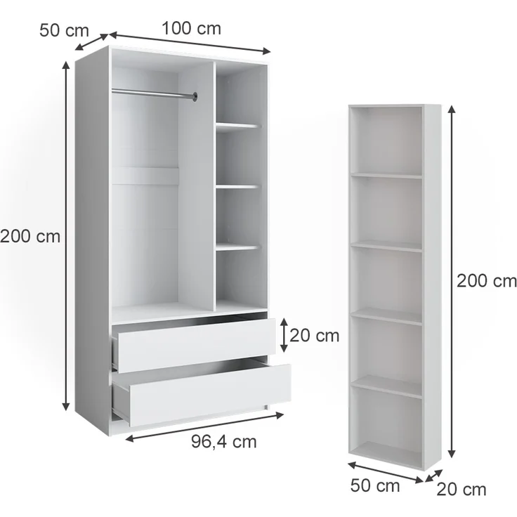 Kleiderschrank Elmo Weiß 50 x 200 cm 2er Set Vicco – Bild 2