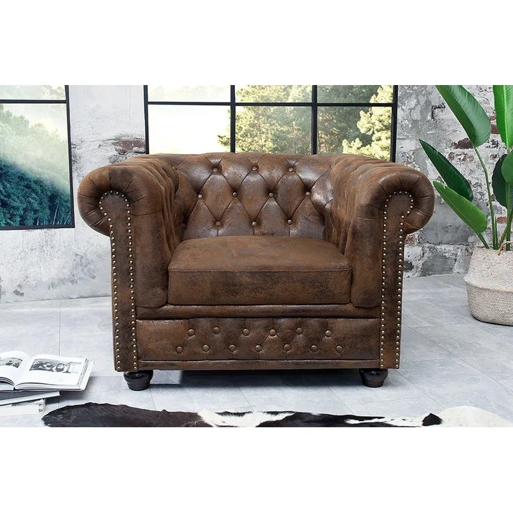 riess-ambiente Sessel CHESTERFIELD 110cm antik braun (Einzelartikel, 1-St), Wohnzimmer · Microfaser · mit Armlehne · Federkern – Bild 5