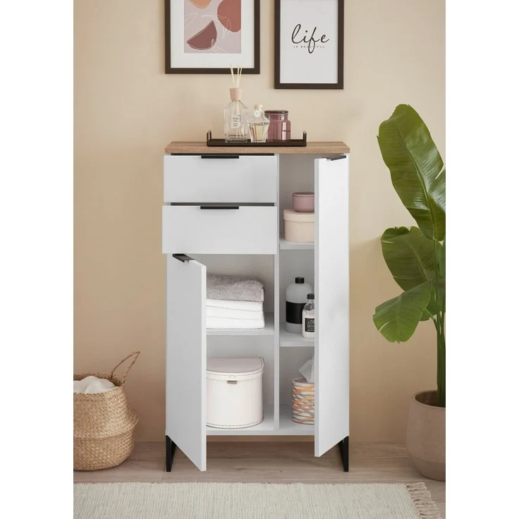 moebel-dich-auf Kommode ASPEN (Highboard, Badschrank mit 2 Schubkästen, in Schwarz matt, Weiß matt), Breite 60 cm – Bild 3