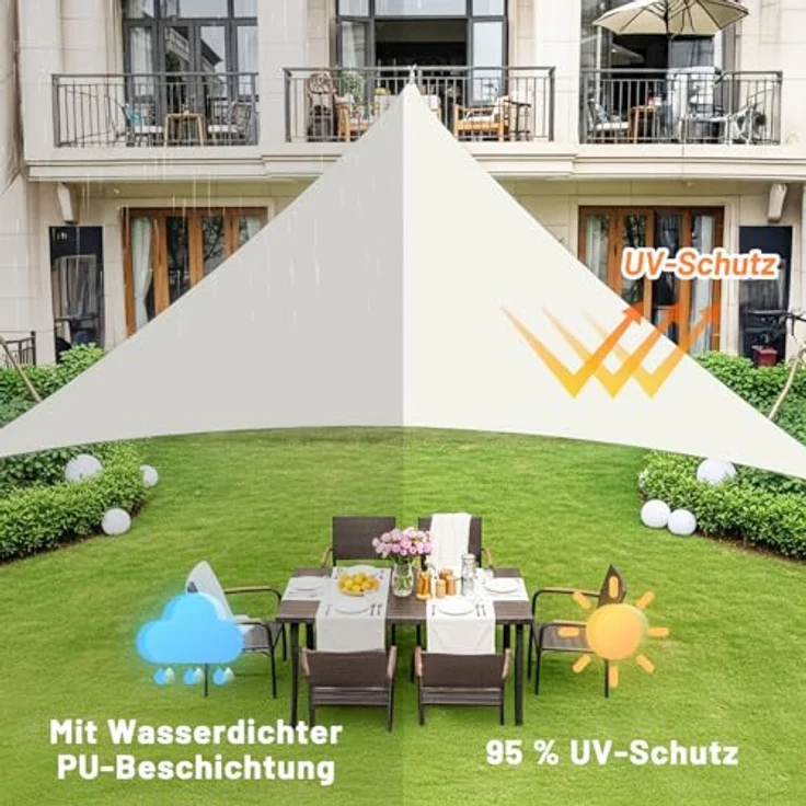 LOVE STORY Sonnensegel Wasserdicht 3 x 3 x 3 m Dreieckig PES Polyester Sonnenschutz Windschutz Balkon Terrasse 95% UV-Schut,für Balkon Garten,Cremeweiß – Bild 4