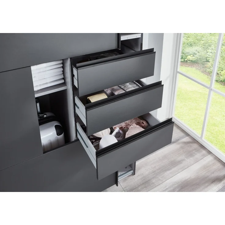 Schlafzimmer-Set >Tilburg< (5tlg.) Bett 168x92x210cm, Schrank, 2 Nachtkommoden, Kommode, Grafit – Bild 10