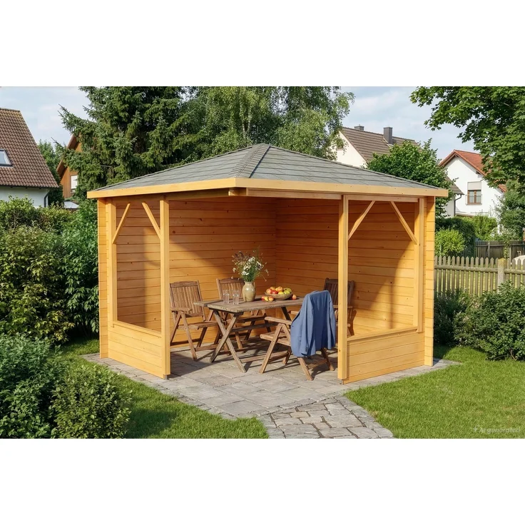 Alpholz 5-Eck Gartenlaube Maik-28 Gartenlaube aus Holz in Braun Blockhaus Holzhaus mit Montagematerial, 325x325 cm – Bild 1
