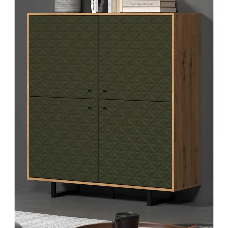 Highboard Sentra in grün und Eiche Artisan 124 x 136 cm