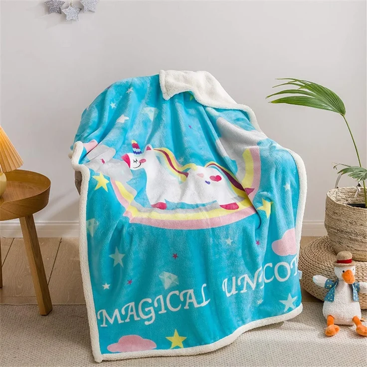 Fansu Doppelte Verdickung Babydecke/Kinderdecke Babys Flanell Kuschlige Sehr Weiche Decke für Babybett/Kinderwagen Neugeborenes Geschenk (100x140 cm,Einhorn) – Bild 1