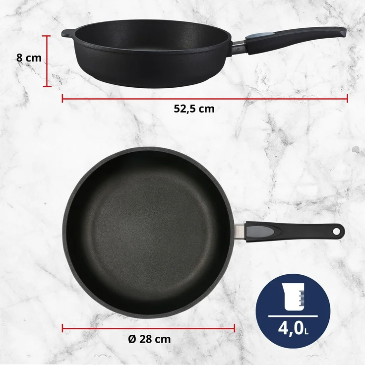 MEISTERKOCH Bratpfanne 28 cm, Induktion, Antihaft, abnehmbarer Griff | 7 cm hoher Rand, 3,6l Volumen | Made in Germany | Profi-Pfanne, 4-lagige Titanium-Versiegelung | spülmaschinengeeignet – Bild 2