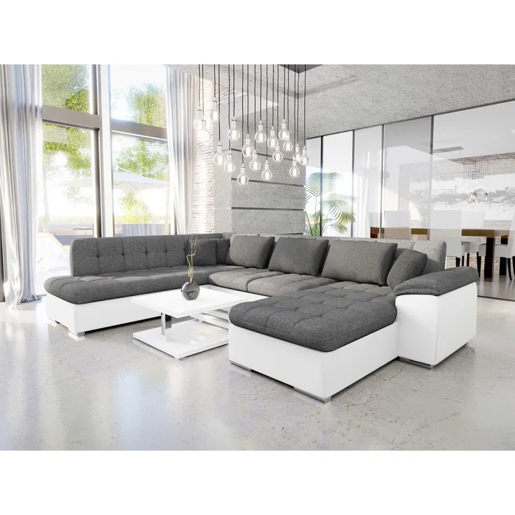 Mirjan24 'Niko Bis' Wohnlandschaft, Plüschstoff, 76 x 205 x 348 cm, Grau / Weiß, Rechts