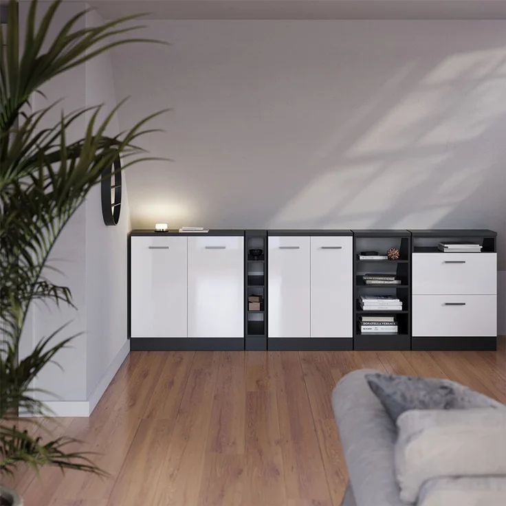 Küchenschrank für Dachschrägen R-Line Weiß Hochglanz 60 cm mit 2 Schubladen, Schrankkorpus 60 cm Tiefe Vicco – Bild 5