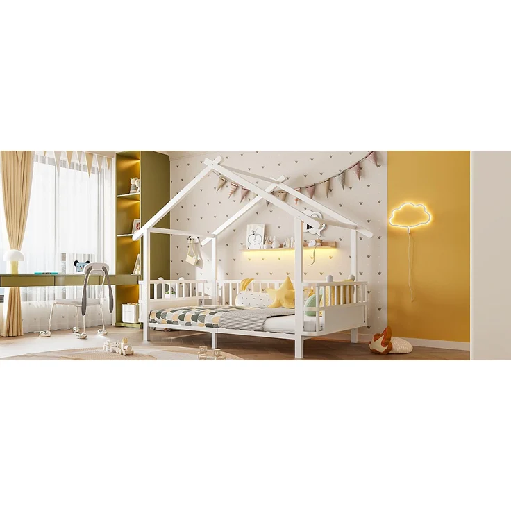 ZUBALIYA Kinderbett 90 × 200 cm, Metall, Schutzgitter, Weiß – Bild 15