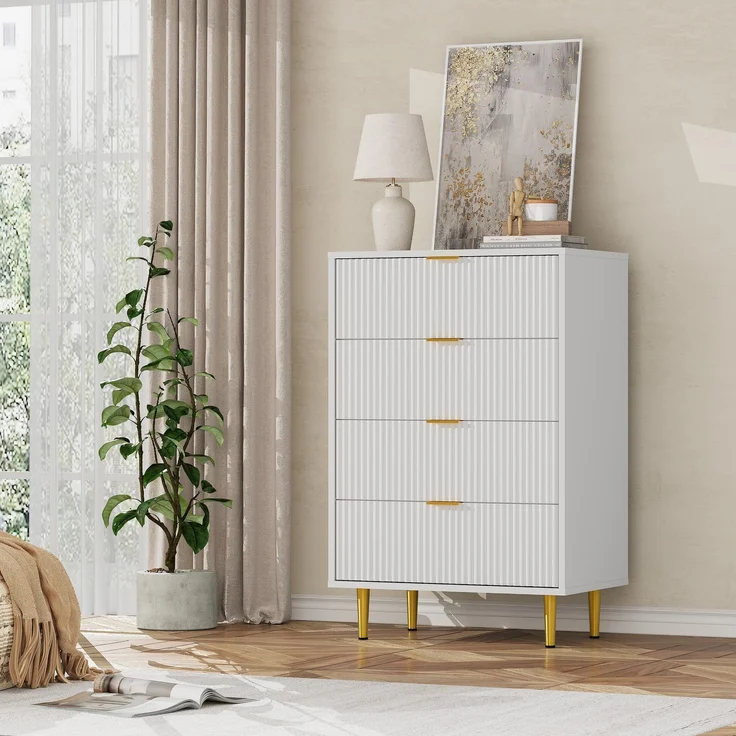 Garvee Kommode mit 4 Schubladen 60×40×94cm - Kommodenschrank Kommode Sideboard schmal Modern, Schubladenkommode Schränkchen für Wohnzimmer Schlafzimmer Kinderzimmer