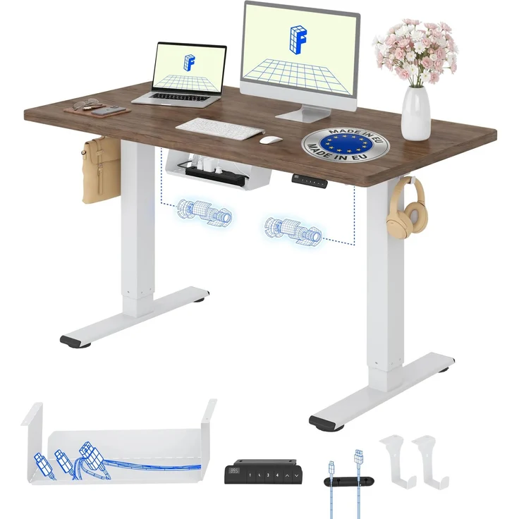 FLEXISPOT Höhenverstellbarer Schreibtisch mit 2 Motoren & 25MM EINTEILIGER Tischplatte 120x80 cm, Ergonomischer Bürotisch Elektrisch mit Kabelmanagement, Memory Funktion & Höhenanzeige