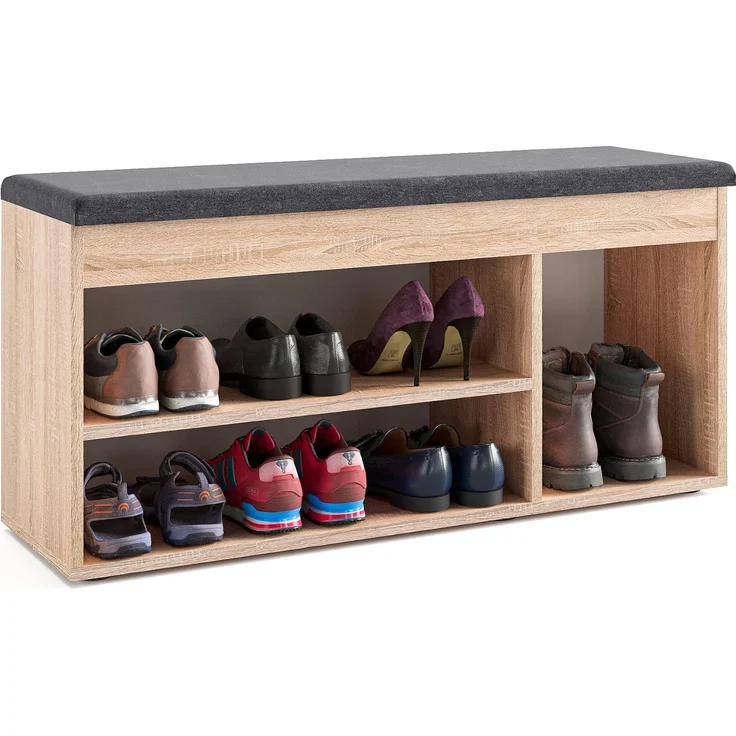 KOMTO Schuhbank Mit Sitzfläche Schuhregal Bank mit Stauraum Schuhschrank mit Sitzbank, für 6 bis 8 Paar, Spanplatte, Sofia 100 x 48 x 32 cm – Bild 1