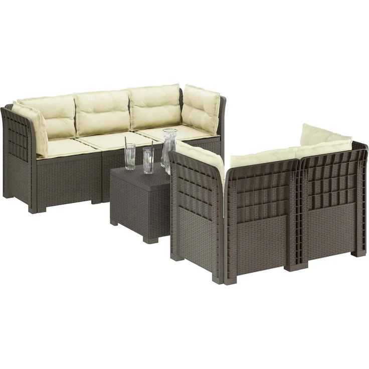 vidaXL 5-Sitzer Gartensofa mit Kissen Rattan-Look PP Hellgrau 3443918 – Bild 3