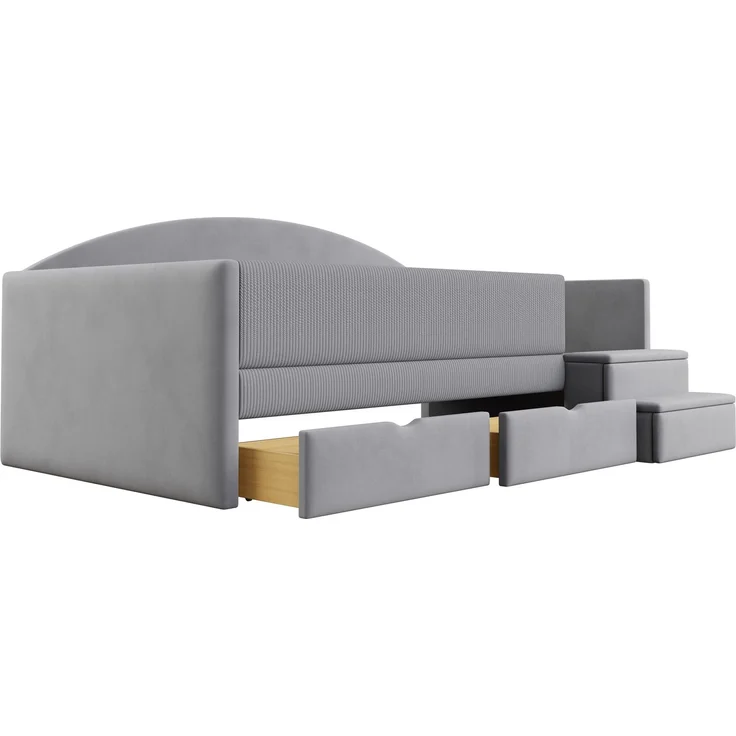 Polsterbett Sofabett,90*190cm,Multifunktionsbett,Mit Zwei Schubladen und Zäunen,Mit Stufen,Hautfreundlicher Samtstoff,ohne Matratze,Hellgrau – Bild 9