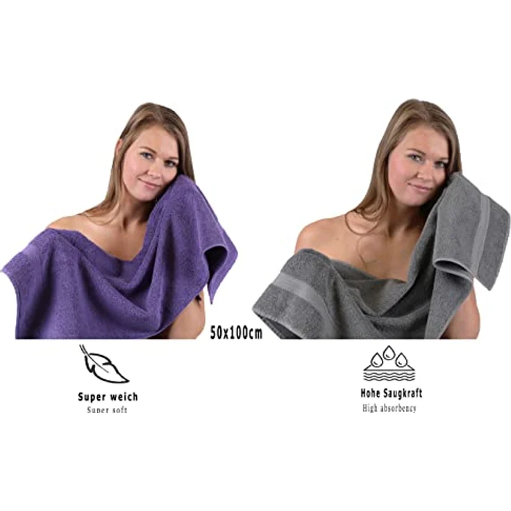 Betz Handtuch Set 10-tlg. Handtuch-Set Premium Farbe Lila & Anthrazit, 100% Baumwolle (Set, 10-St) – Bild 6