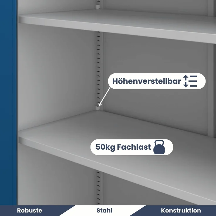 Aktenschrank abschließbar KADO - 5 Ebenen verstellbar, Flügeltüren | Metallschrank Werkstatt Mehrzweckschrank Büroschrank aus Stahl Werkzeugschrank, 185x90x40cm Grau-Blau – Bild 4