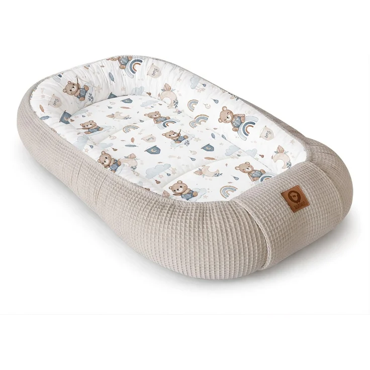 Babynestchen Neugeborene – Nestchen Baby aus Waffel Baumwolle & Baumwollstoff – Babynest für Babybett & Kinderbett – Baby Kokon Tragbar – OEKO-TEX – Zubehör für Babybett - Regenbögen und Sand