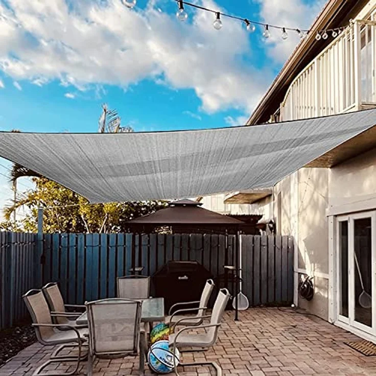 Dripex Sonnensegel wasserdicht Sonnenschutz Set 3X5 m inkl Befestigungsseile Rechteckig Polyester Imprägniert 95% UV Schutz Windschutz Wetterschutz für Balkon Garten Terrasse - Grau – Bild 2