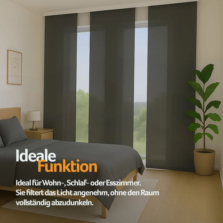 Flächenvorhang mit Klettband, Paneelwagen und Schleuderstab, ( BxL ) 60x245 cm in , blickdichte Schiebegardine mit Klett in vielen Farben Anthrazit – Bild 6