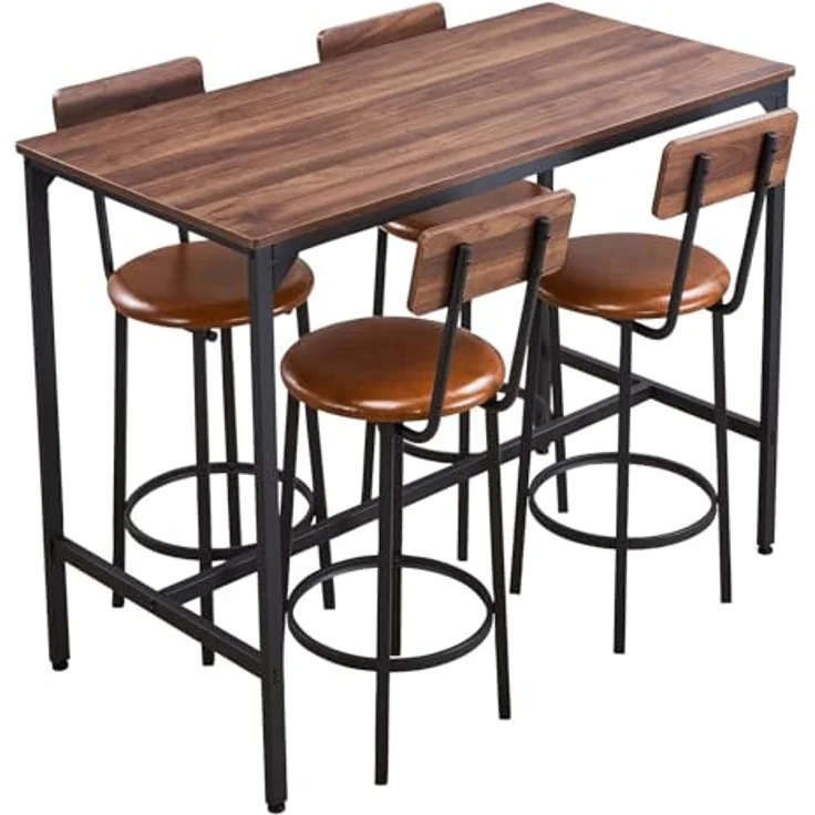 VEVOR Bartisch-Set (5-TLG.) mit 4 Barstühlen & abgerundeten Kanten, rechteckiger Kneipentisch Stehtisch (1200 x 600 x 915 mm), Bistrotisch Esstisch, geeignet für Büro Minibar Esszimmer Wohnzimmer – Bild 9