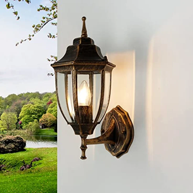 Licht-Erlebnisse Lyon, Wandlampe Außen in Schwarz-Kupfer, dekorative E27 Laterne mit IP44, Höhe 355 mm, geeignet für LED – Bild 1