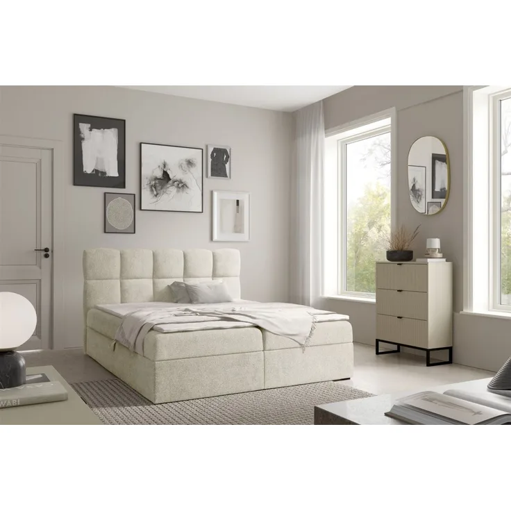 Boxspringbett Schlafzimmerbett PAROZO PREMIUM 180x200 cm Stoff Coral Ecru