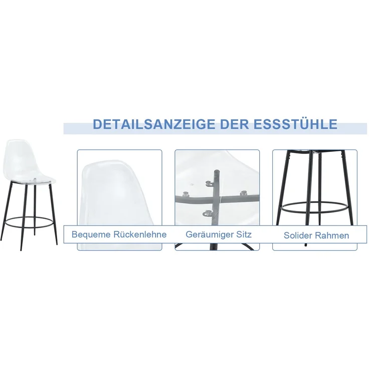 2er-Set transparenter Barhocker mit Schwebendesign – ideal für europäische Küchen. Schwarze Metallbeine passen perfekt zum modernen Luxus-Minimalismus.--Schwarz--102x48.5x48.5cm--YOUDENOVA – Bild 2