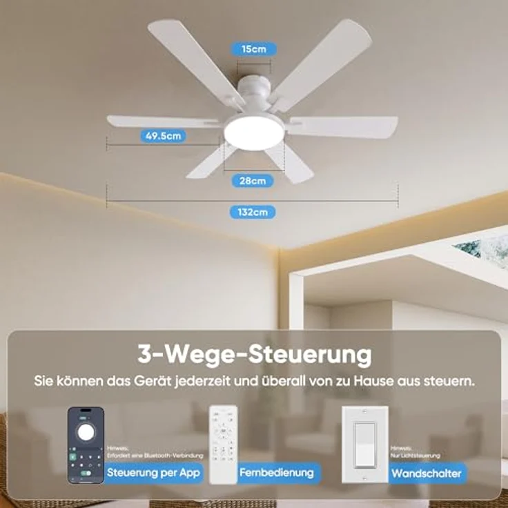 ROTTOGOON Deckenventilator mit Beleuchtung 132cm Leise DC Motor, Weiß – Bild 7