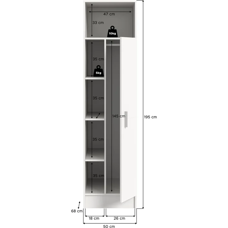 Universalschrank (B/H/T: 50x195x62 cm) in weiß Nachbildung – Bild 4