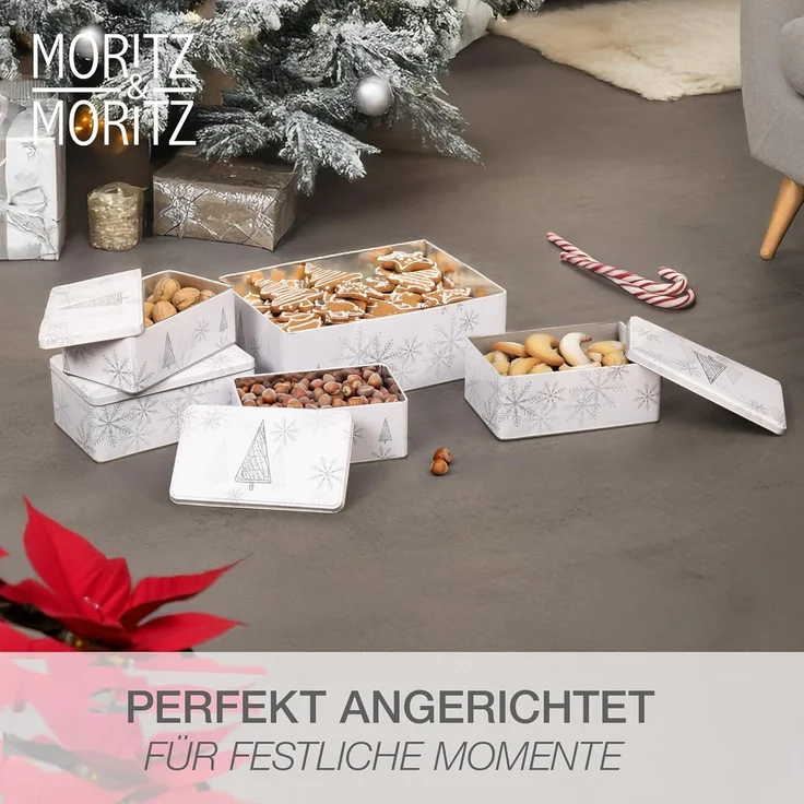 Moritz & Moritz Keksdose Weihnachten Keksdosen mit Deckel rechteckig 5tlg Set, Metall, (Set, 5-tlg, Set), Blechdose mit Deckel im festlichem Design – Bild 6