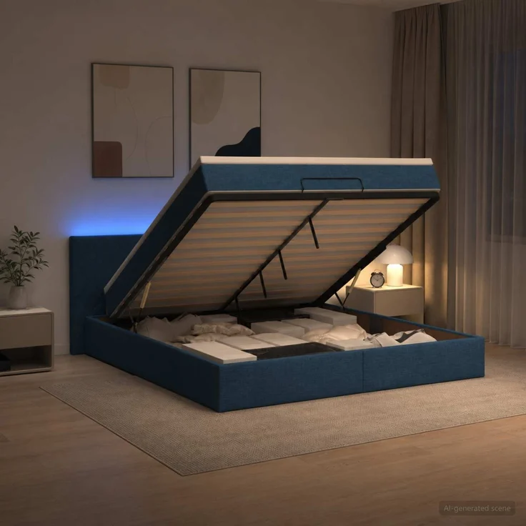 vidaXL Ottoman-Bett mit Matratze und LED Blau 180 x 200 cm Stoff 3457015 – Bild 4