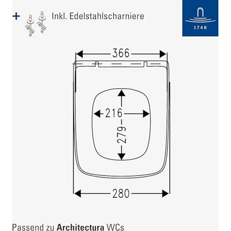 Villeroy & Boch Architectura WC-Sitz - Toilettendeckel mit Absenkautomatik - Abnehmbarer, bruchsicherer Toilettensitz aus Duroplast - Ersatzteil - Klodeckel in eckiger Form - Weiß Alpin, glänzend – Bild 7