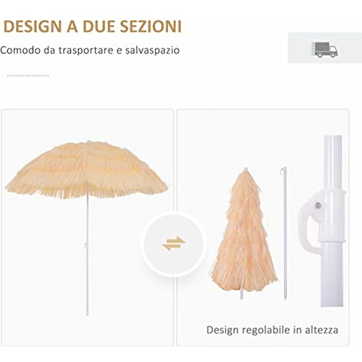 Outsunny Hawaiischirm, Beige, Höhenverstellbar und neigbar, 160x160 cm, Metallgestell, wasserabweisend – Bild 3
